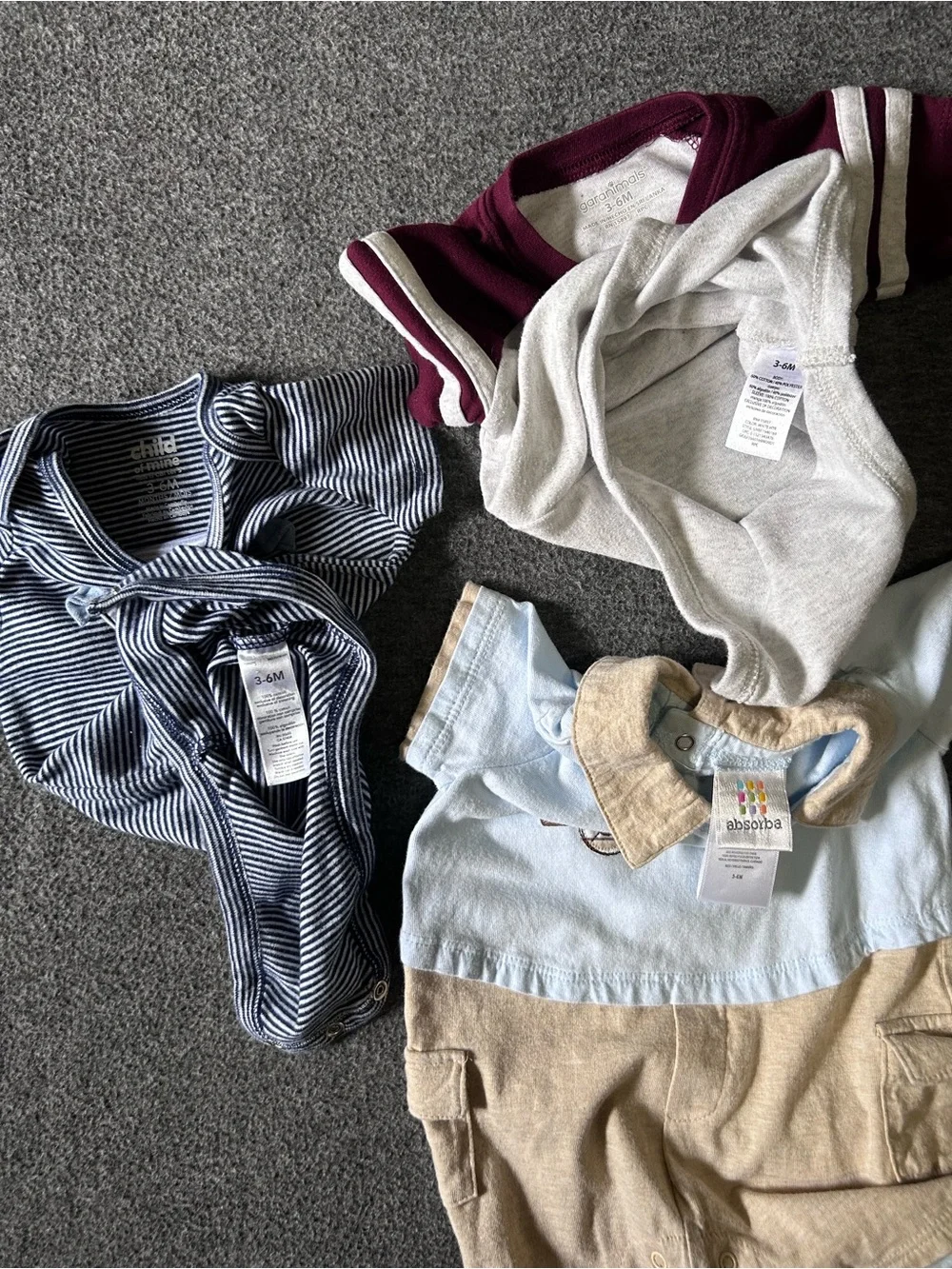 Lot of 3 Baby Boy Clothes 3-6 Months Romper & Bodysuits Absorba Garanimals